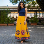 Yellow Floral Patchwork Maxi Skirt with Ethnic Border