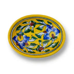 Hand-Painted Blue Pottery Oval Soap Dish in Sunflower Yellow
