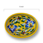 Hand-Painted Blue Pottery Oval Soap Dish in Sunflower Yellow