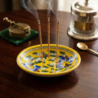 Hand-Painted Blue Pottery Oval Soap Dish in Sunflower Yellow
