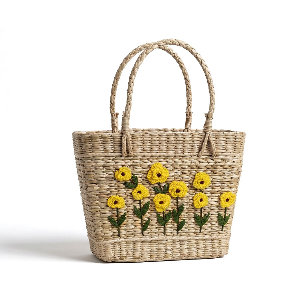 Golden Bloom Embroidered Kauna Grass Handbag