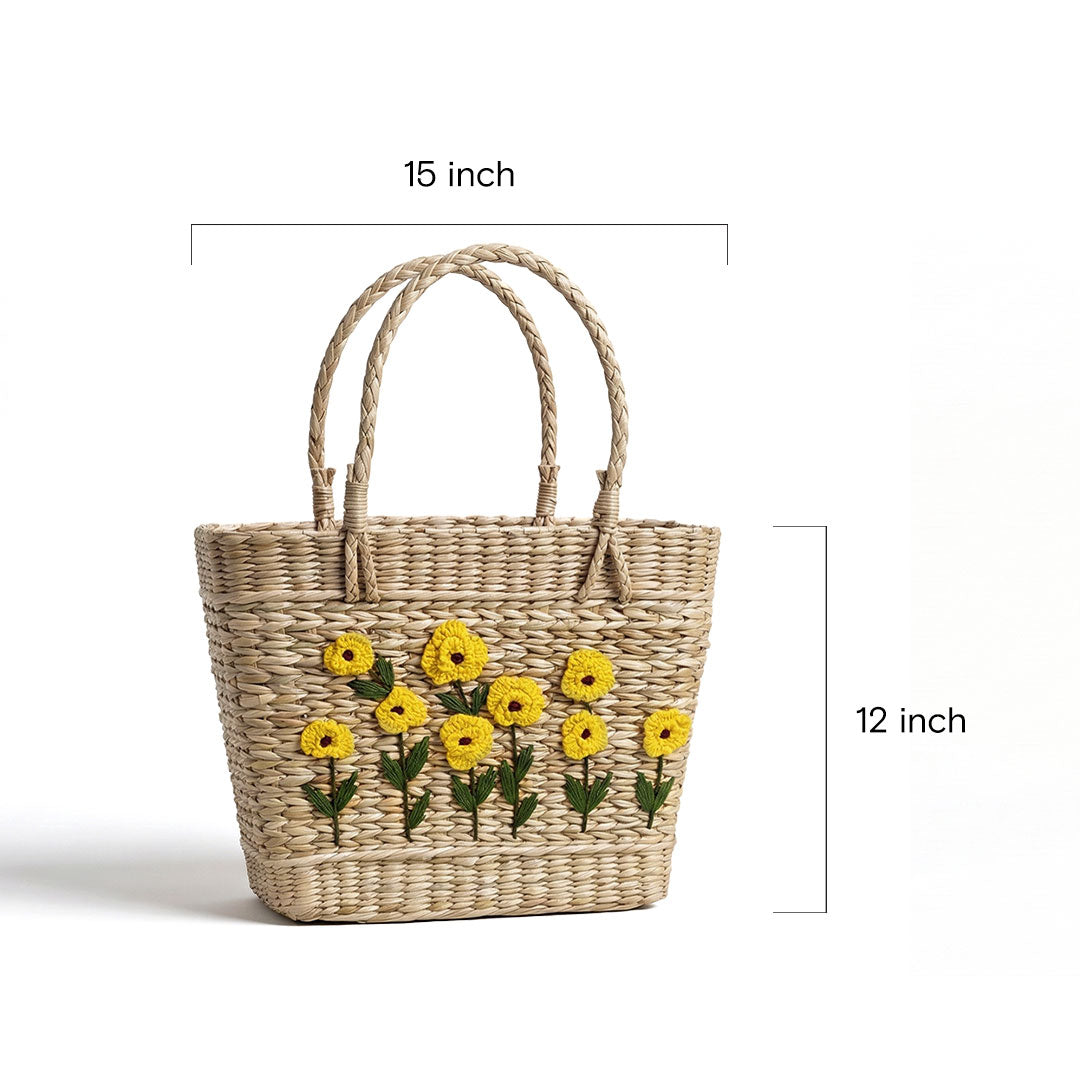 Golden Bloom Embroidered Kauna Grass Handbag